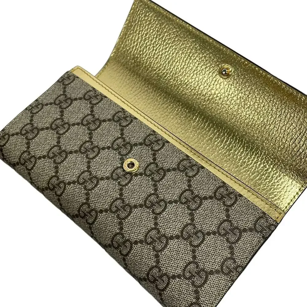 Gucci GG Marmont Long Wallet 456116 Gold Beige Dark Brown Leather PVC - Picture 3 of 8